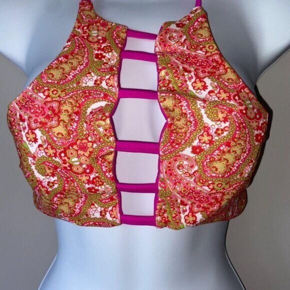 Strappy High-Neck Bikini Top Two Piece Swimsuits Side Strap Bottom Swimwear - Picture 3 of 8